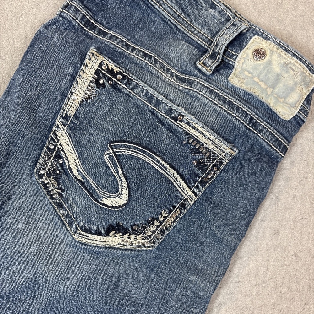 Silver Suki Capri Jeans Womens 36x22 Medium Wash Mid Super Stretch Pockets